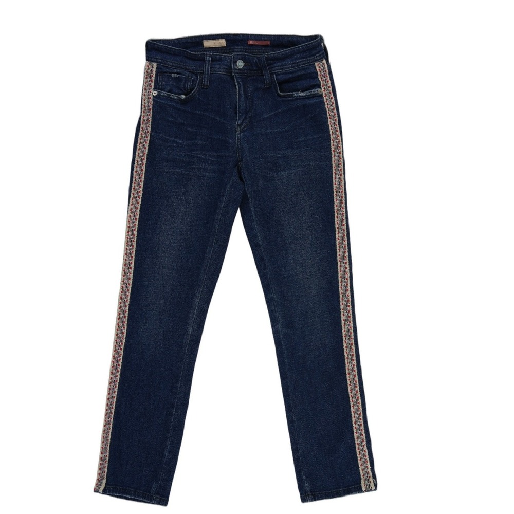 Pilcro Blue Jeans Women's Size 26 Blue Dark Wash Woven Side Stripe Straight Leg